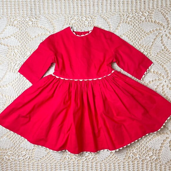 Vintage 1960s Sunny Lee Girls 4 Years Red Classic Half Sleeve Heirloom Dress